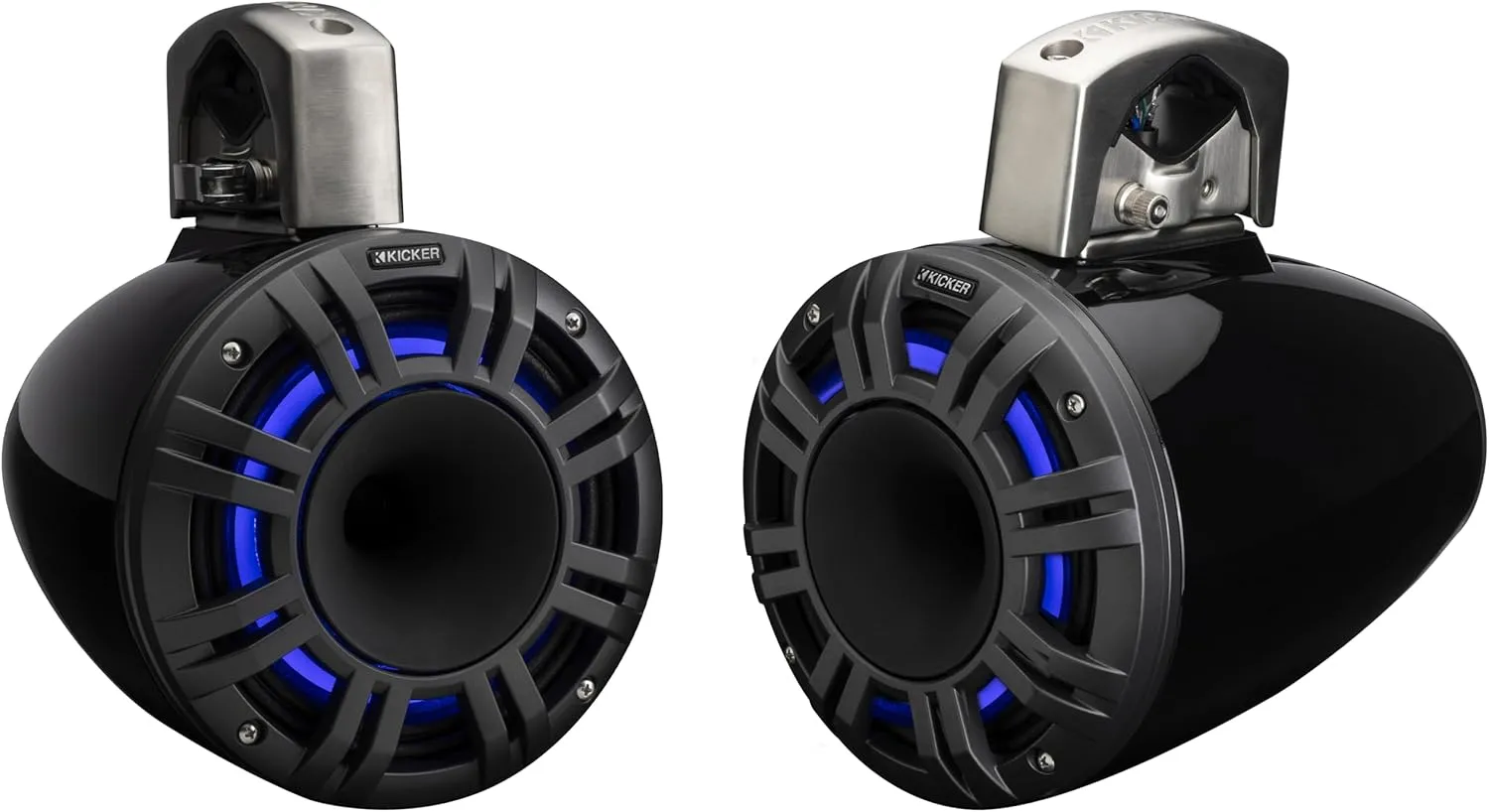 Kicker 51KMTCXL8 8" RGB LED Horn Loaded Compression Driver Marine Tower Speakers, Pair, Black