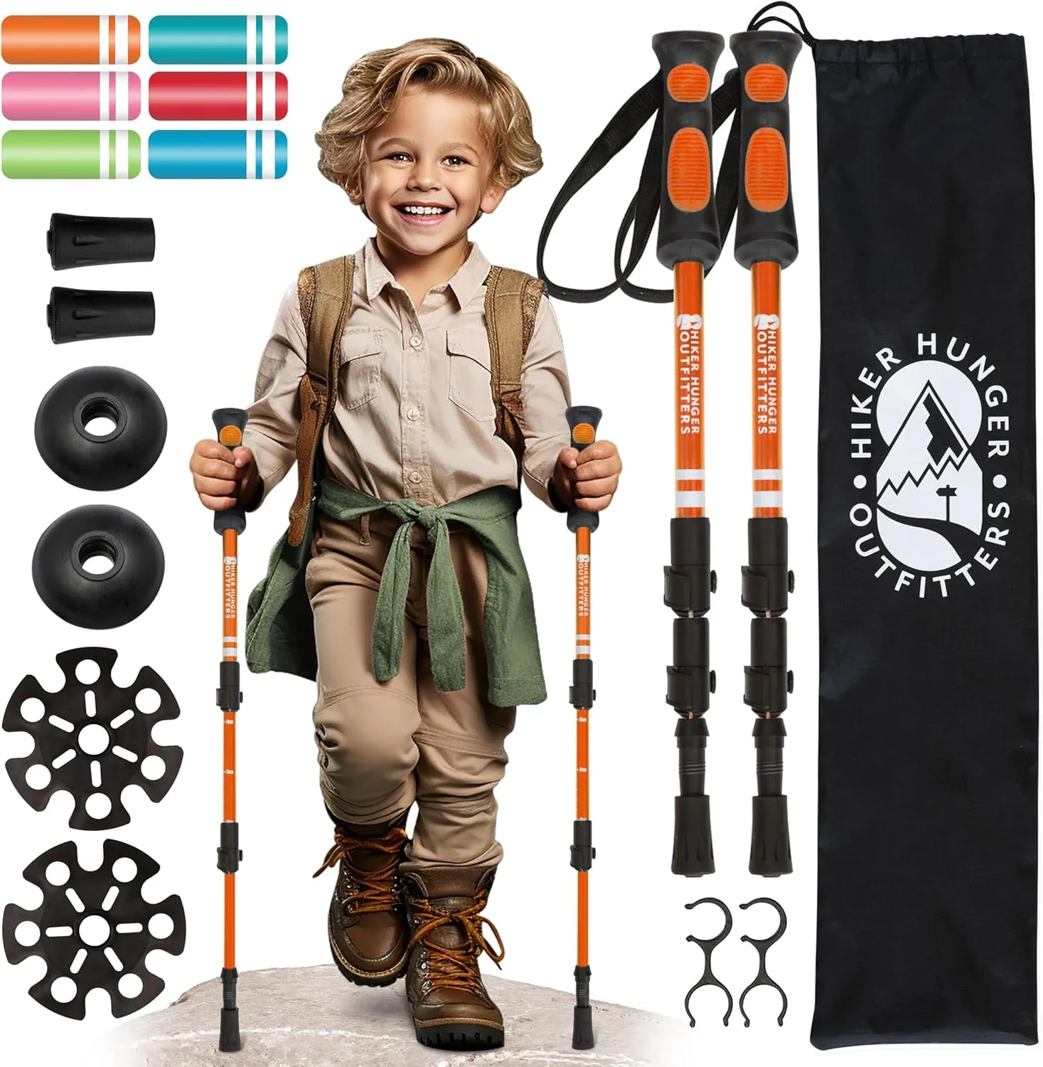 Kids Hiking Poles by USA Brand - Lightweight Collapsible Kids Walking Stick w/Quick Adjustable Flip Locks