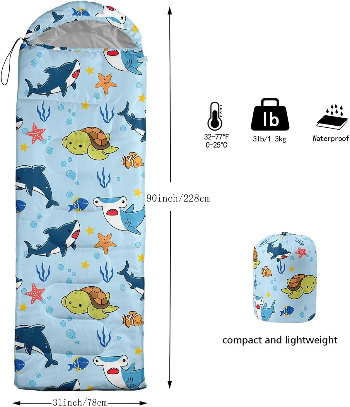 Kids Sleeping Bag for Boys Girls,Basketball Print-Lightweight Warm Portable Outdoor Indoor-Waterproof Cold Weather Resistant Sleeping Bag for Camping Hiking