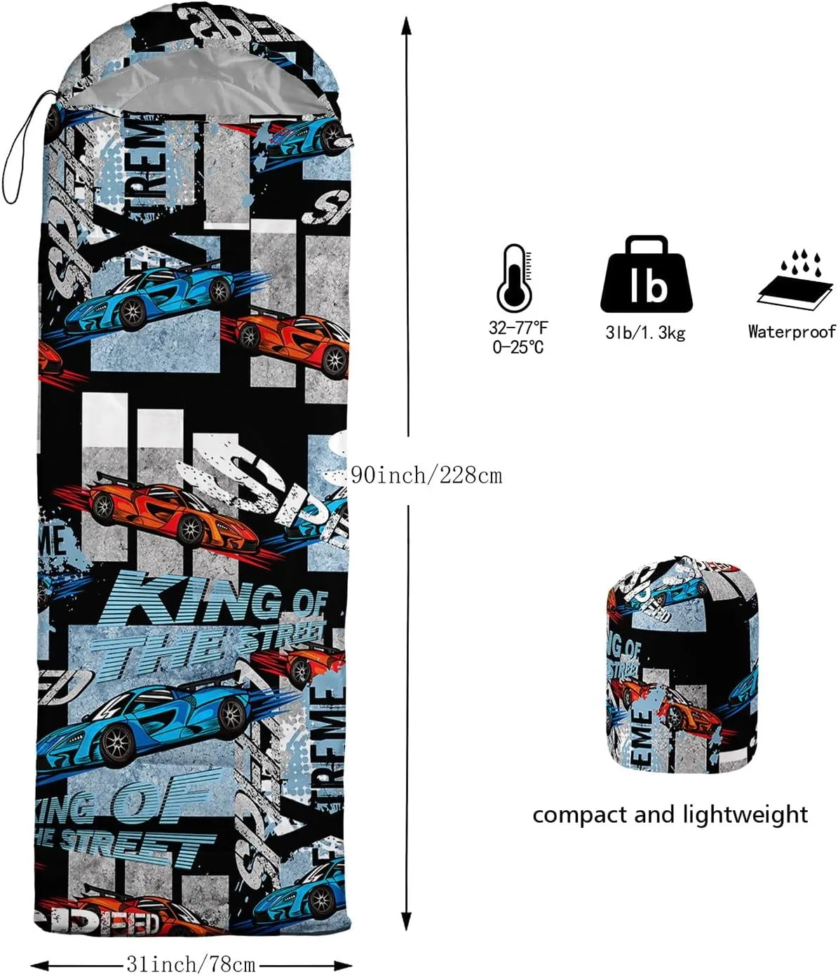 Kids Sleeping Bag for Boys Girls,Basketball Print-Lightweight Warm Portable Outdoor Indoor-Waterproof Cold Weather Resistant Sleeping Bag for Camping Hiking