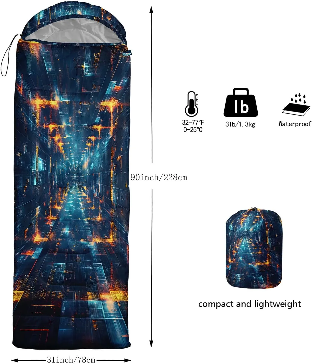 Kids Sleeping Bag for Boys Girls,Cartoon Dinosaur Print-Lightweight Warm Portable Outdoor Indoor-Waterproof Cold Weather Resistant Sleeping Bag for Camping Hiking