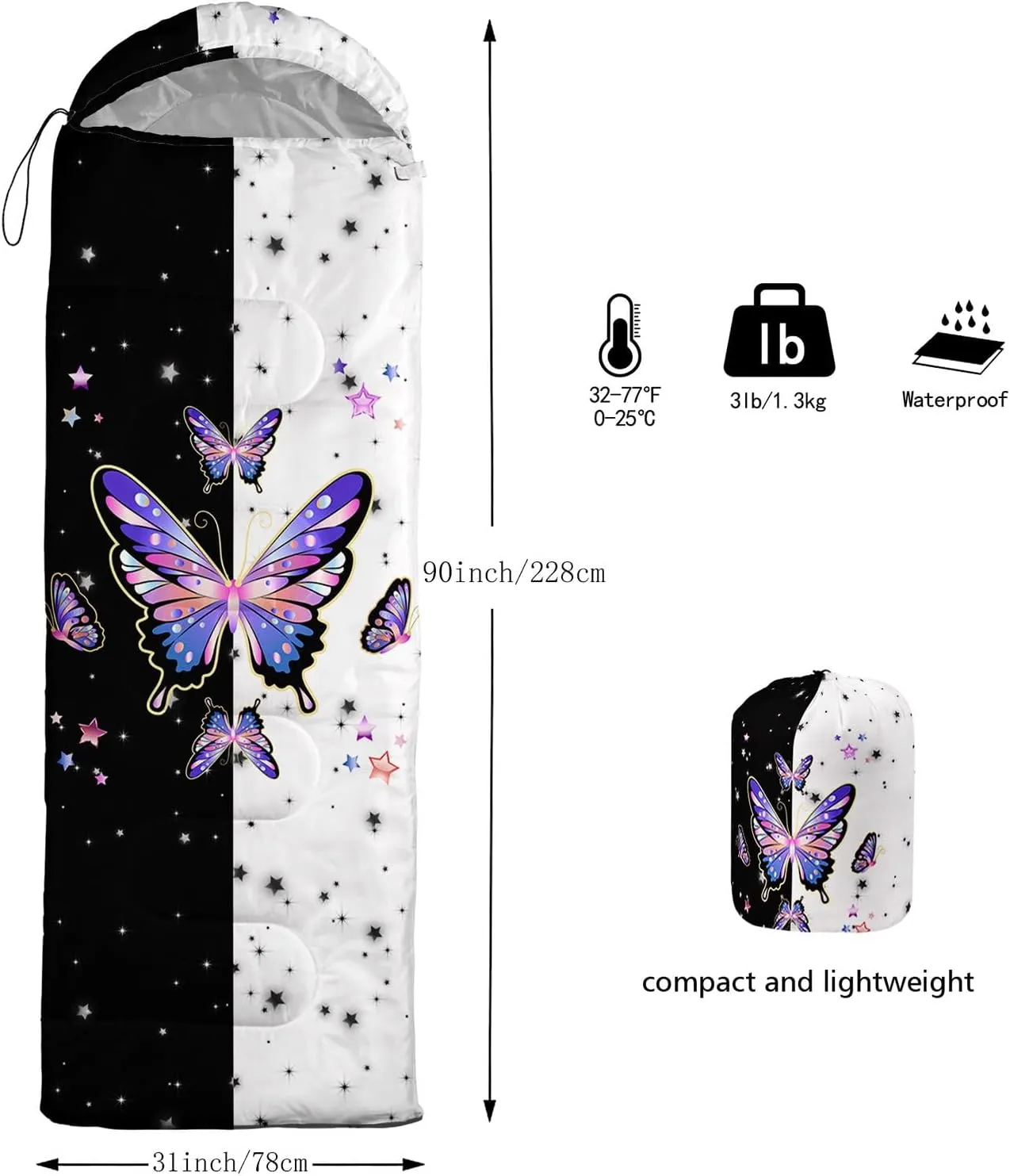 Kids Sleeping Bag for Boys Girls,Cartoon Dinosaur Print-Lightweight Warm Portable Outdoor Indoor-Waterproof Cold Weather Resistant Sleeping Bag for Camping Hiking