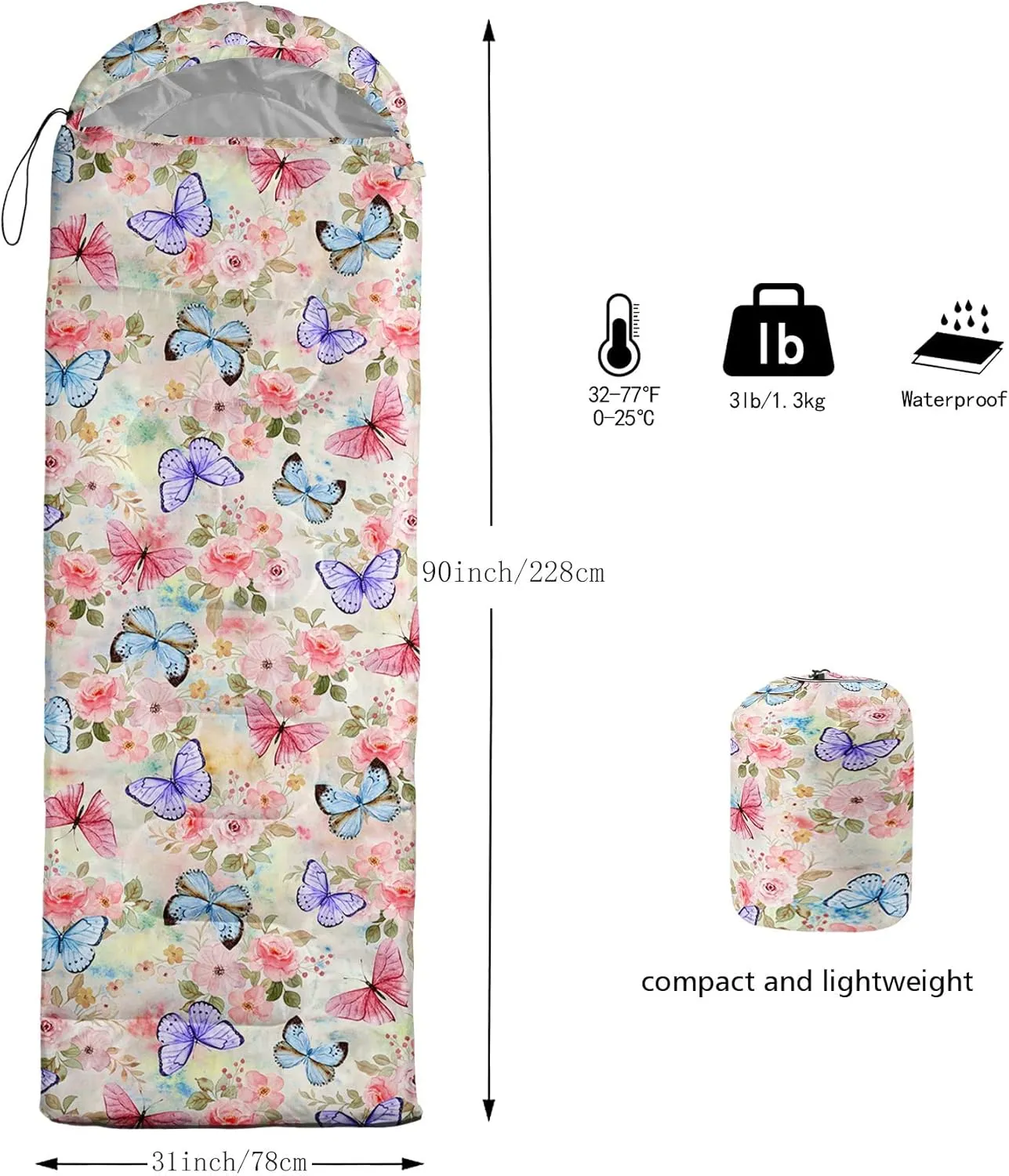 Kids Sleeping Bag for Boys Girls,Rocket Astronaut Moon Print-Lightweight Warm Portable Outdoor Indoor-Waterproof Cold Weather Resistant Sleeping Bag for Camping Hiking