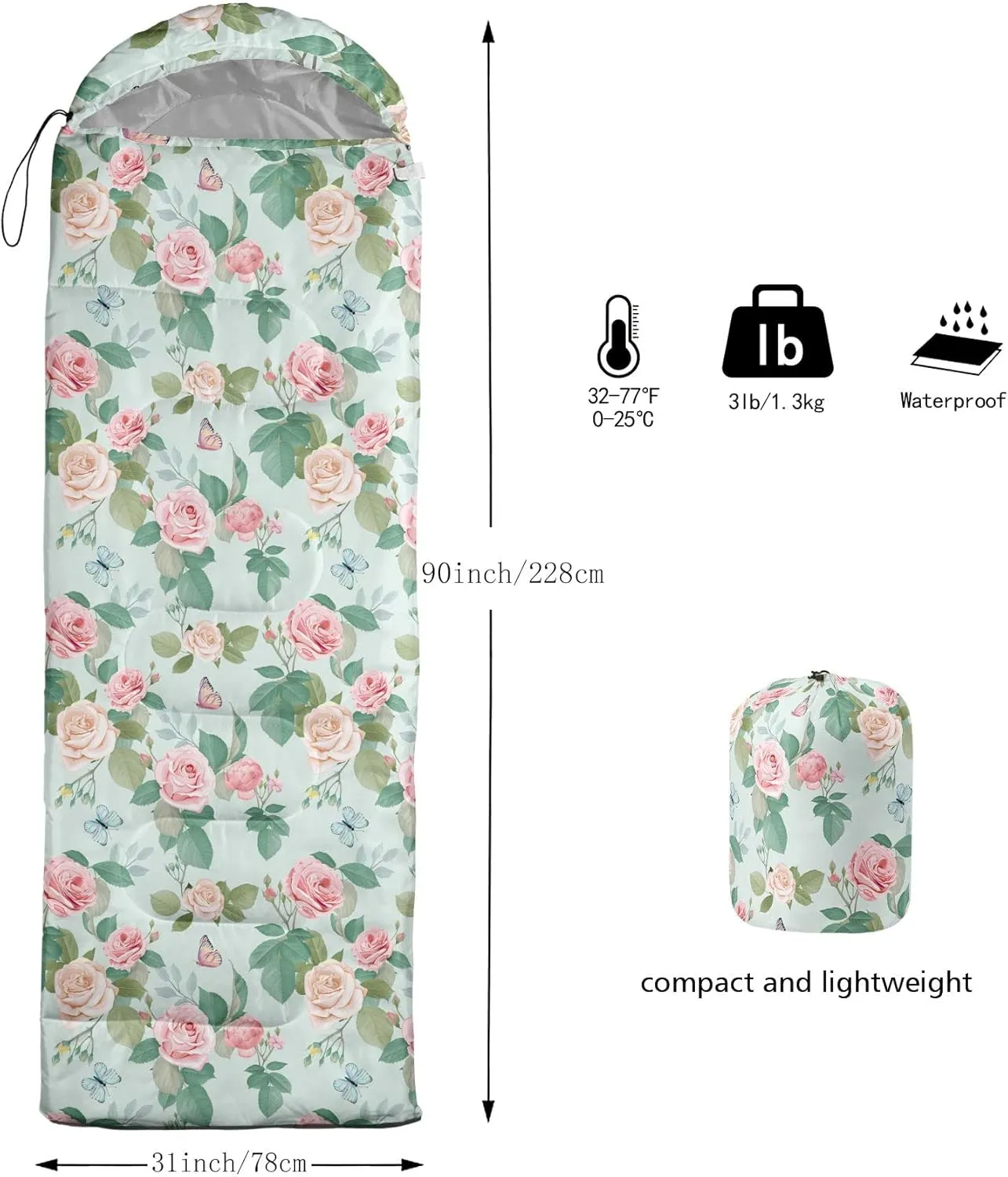 Kids Sleeping Bag for Boys Girls,Rocket Moon Print-Lightweight Warm Portable Outdoor Indoor-Waterproof Cold Weather Resistant Sleeping Bag for Camping Hiking