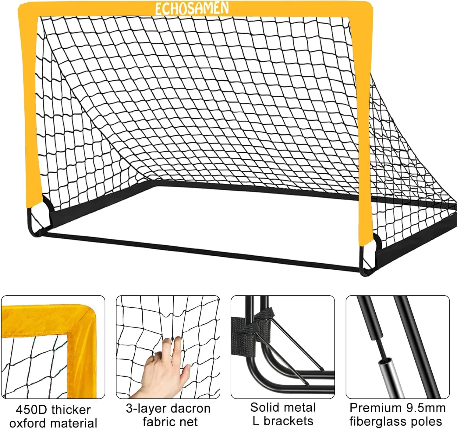 Kids Soccer Goals for Backyard, 2 of 6 x 4 ft Kids Soccer Goal Set Soccer Net with 10 Soccer Cones, Agility Ladder & Carry Bag, Portable Soccer Training Equipment.