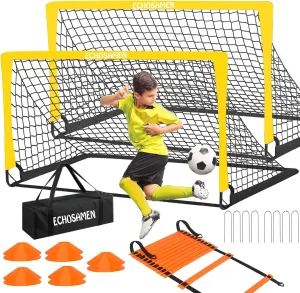 Kids Soccer Goals for Backyard, 2 of 6 x 4 ft Kids Soccer Goal Set Soccer Net with 10 Soccer Cones, Agility Ladder & Carry Bag, Portable Soccer Training Equipment.