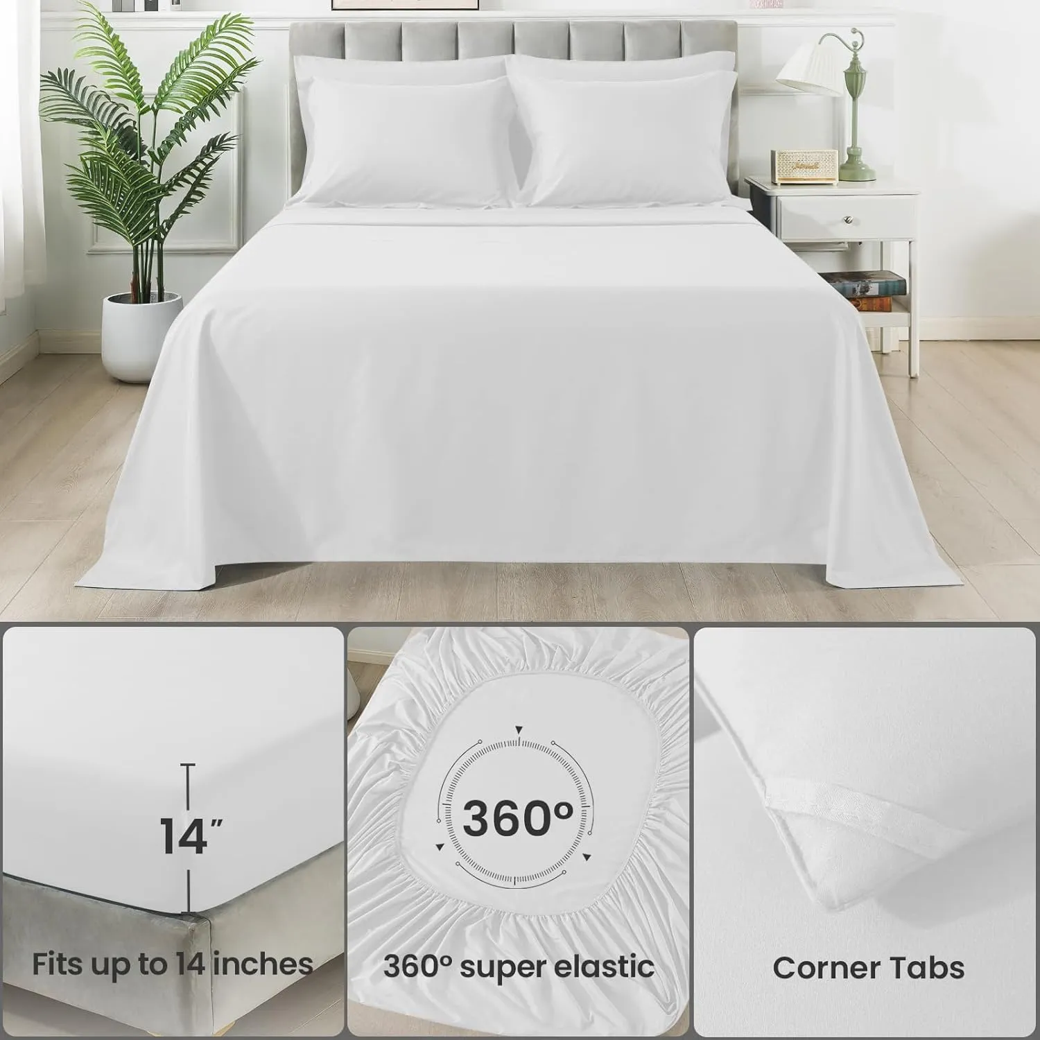 King Size Comforter Set, 7 Pieces Bed in a Bag, Bedding Sets with All Season Soft Quilted Lightweight Comforter, Flat Sheet, Fitted Sheet, 2 Pillow Shams, 2 Pillowcases, White
