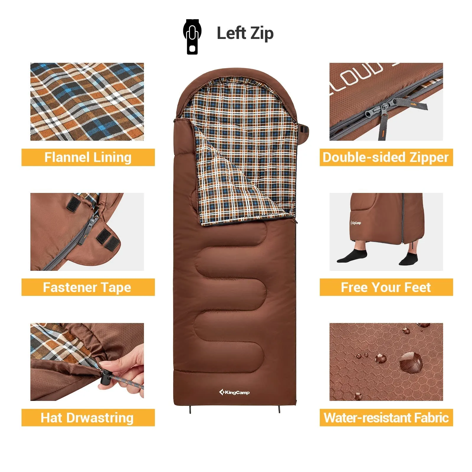 KingCamp CLOUDY 400 Sleeping Bag-Envelope With Hood
