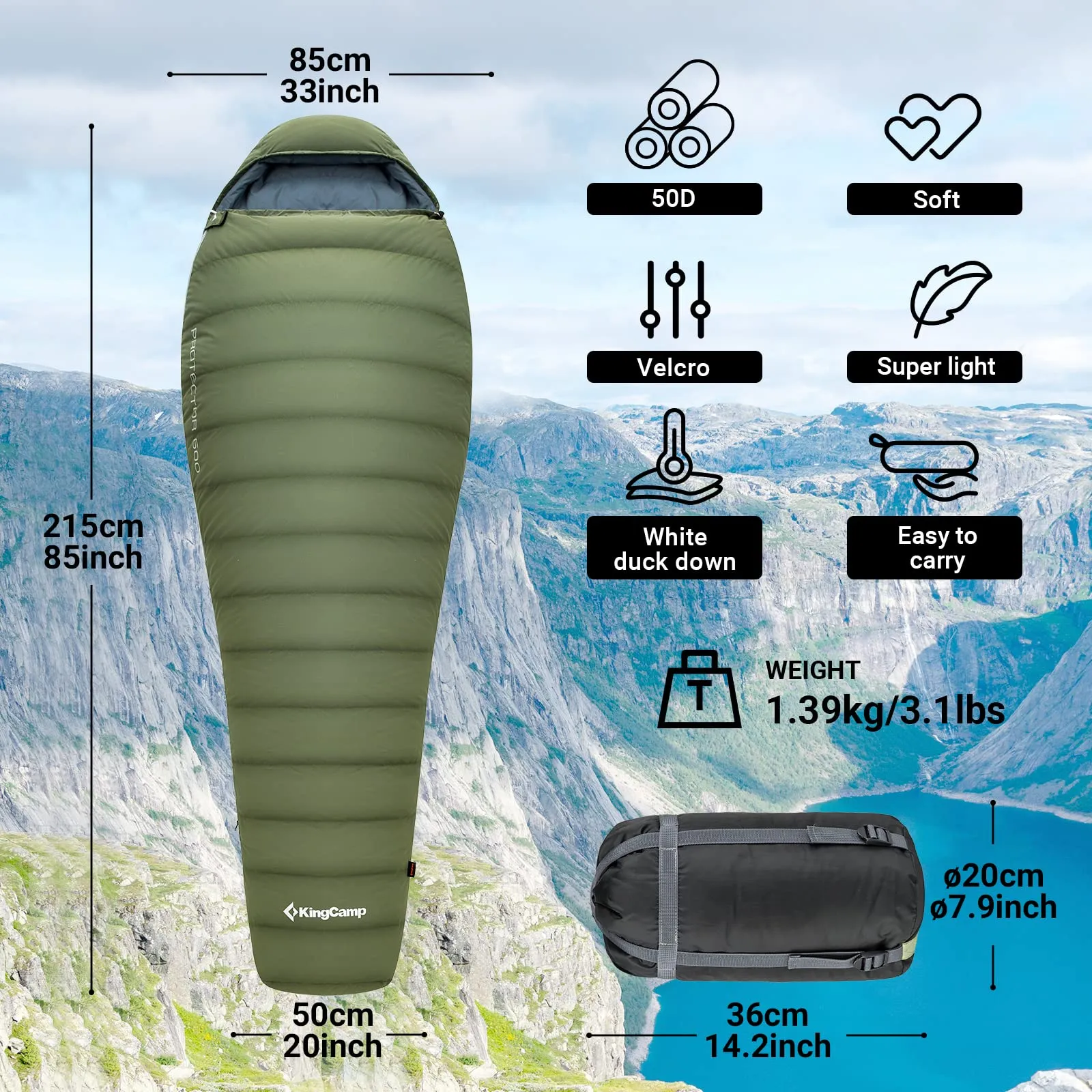 KingCamp PROTECTOR 600 Down Sleeping Bag-Mummy