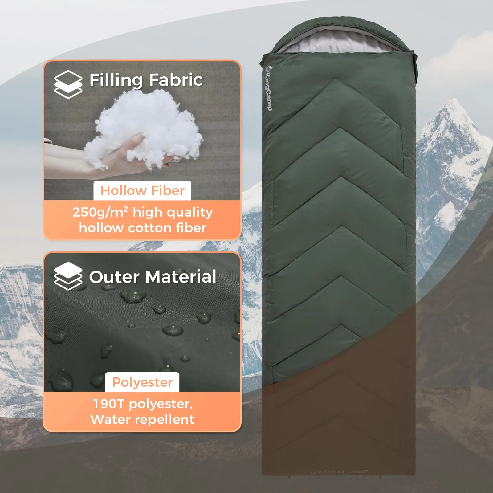 KingCamp RADAR 250 Sleeping Bag-Envelope With Hood