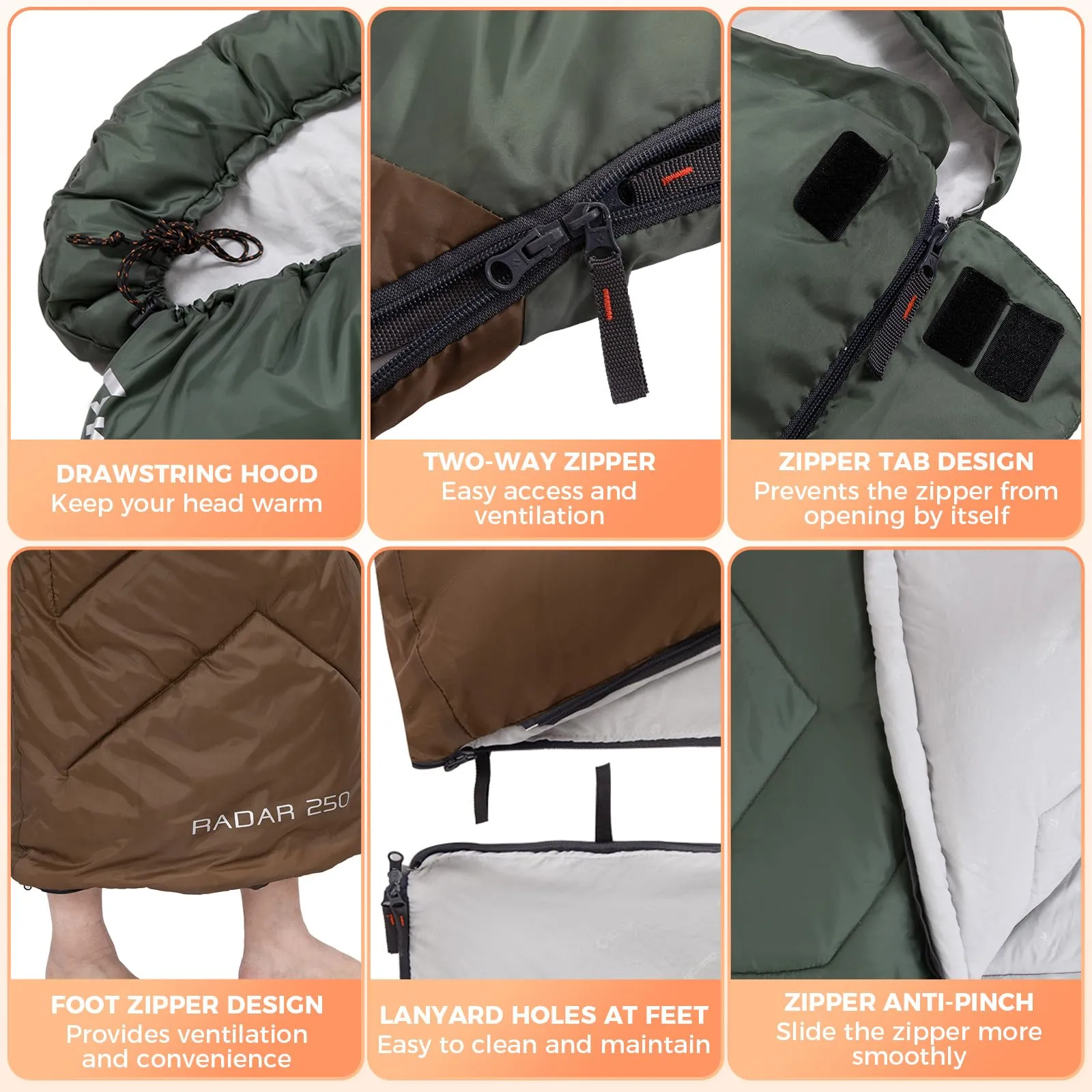 KingCamp RADAR 250 Sleeping Bag-Envelope With Hood