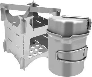 Kisangel 1 Set Folding Camping Cookware Set Durable Stainless Steel Pots for Outdoor Cooking Versatile Burning Stove Accessories for Camping Hiking and Backpacking