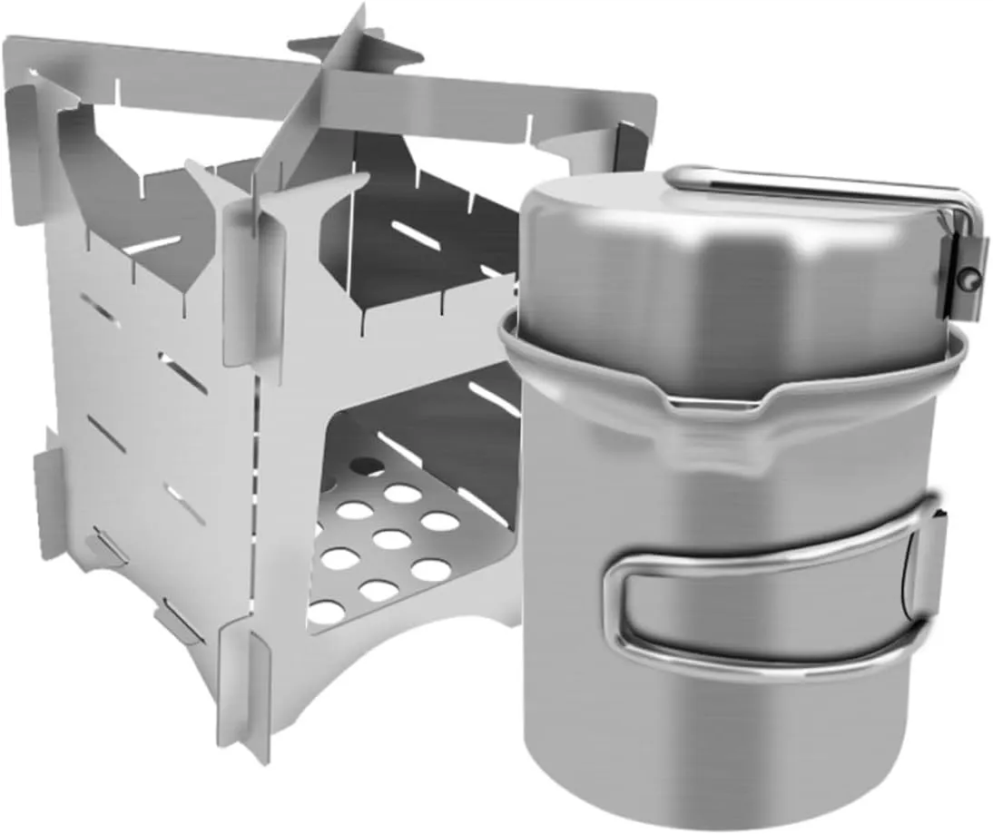 Kisangel 1 Set Folding Camping Cookware Set Durable Stainless Steel Pots for Outdoor Cooking Versatile Burning Stove Accessories for Camping Hiking and Backpacking