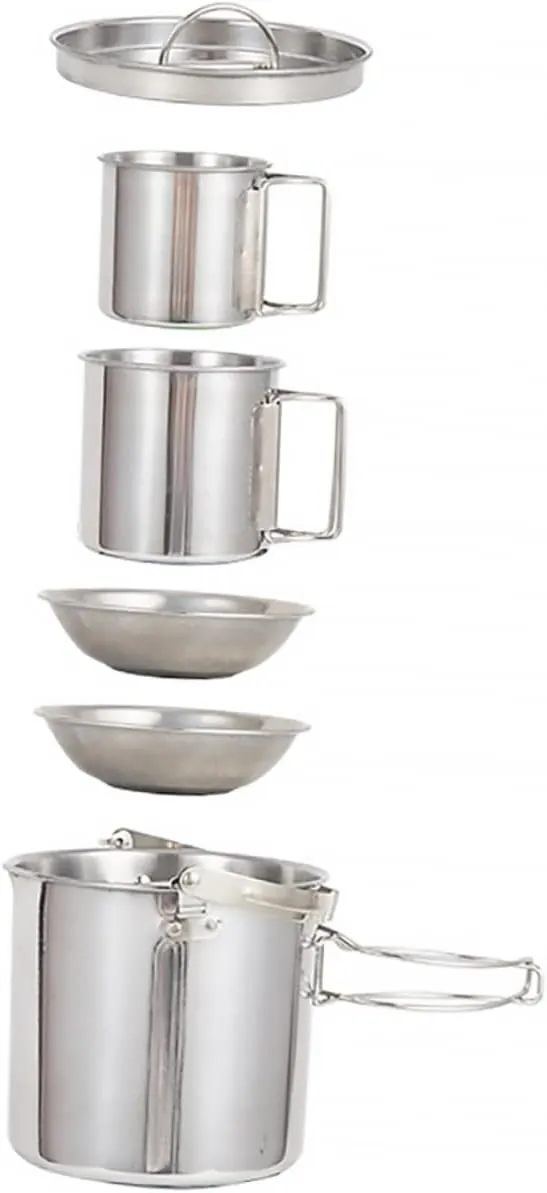 Kisangel Portable Kettle Set Collapsible Camping Bowl Foldable Cup Lid Outdoor Cooking Utensils