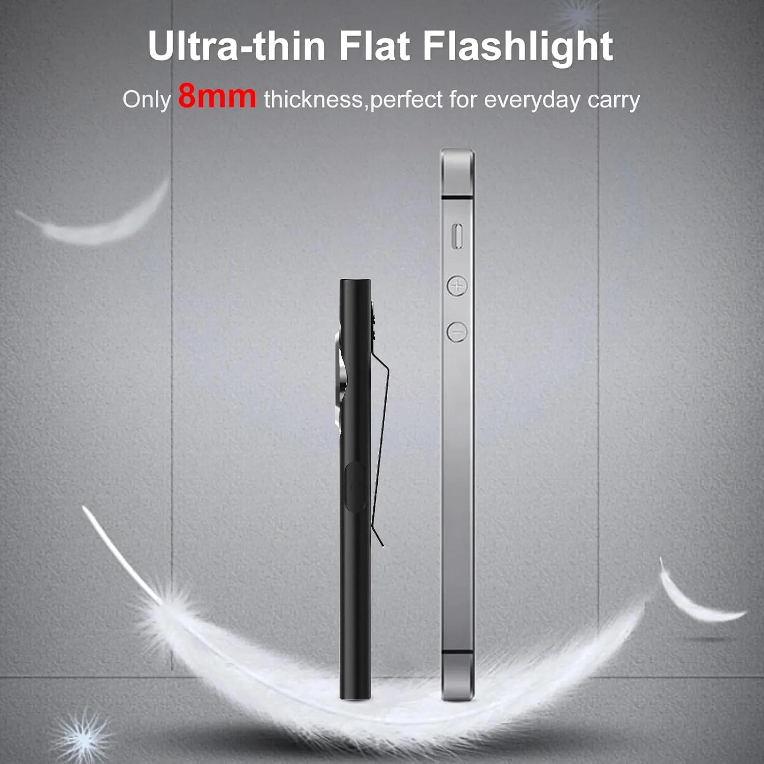 klarus E5 2Pcs Pocket Flashlight, Rechargeable EDC Flashlight, Super Slim 4.2x1x0.3inch, 600 Lumens, USB-C Port, IPX4, Dual Light Source with Magnetic Base, Hat & Clothes Clip (Black 2Pcs)