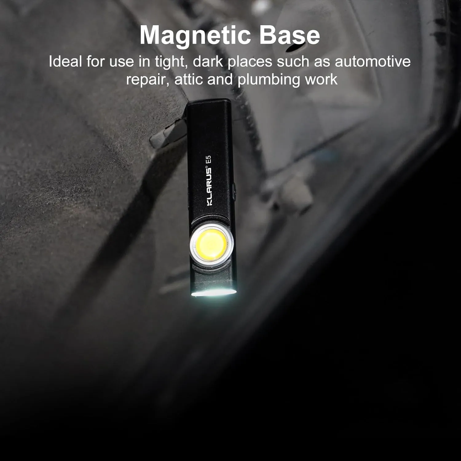 klarus E5 2Pcs Pocket Flashlight, Rechargeable EDC Flashlight, Super Slim 4.2x1x0.3inch, 600 Lumens, USB-C Port, IPX4, Dual Light Source with Magnetic Base, Hat & Clothes Clip (Black 2Pcs)