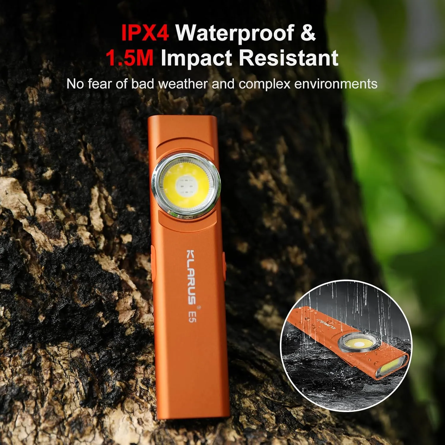 klarus E5 2Pcs Pocket Flashlight, Rechargeable EDC Flashlight, Super Slim 4.2x1x0.3inch, 600 Lumens, USB-C Port, IPX4, Dual Light Source with Magnetic Base, Hat & Clothes Clip