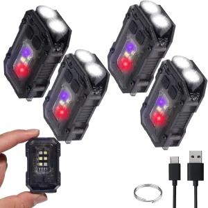 KunHe 4 Pack Clip-on 280 Lumen High Brightness Flashlight USB-C Rechargeable Keychain Flashlight with COB Side Light 8 Modes Suitable for Night Work Camping Hiking Fishing Dog Walking