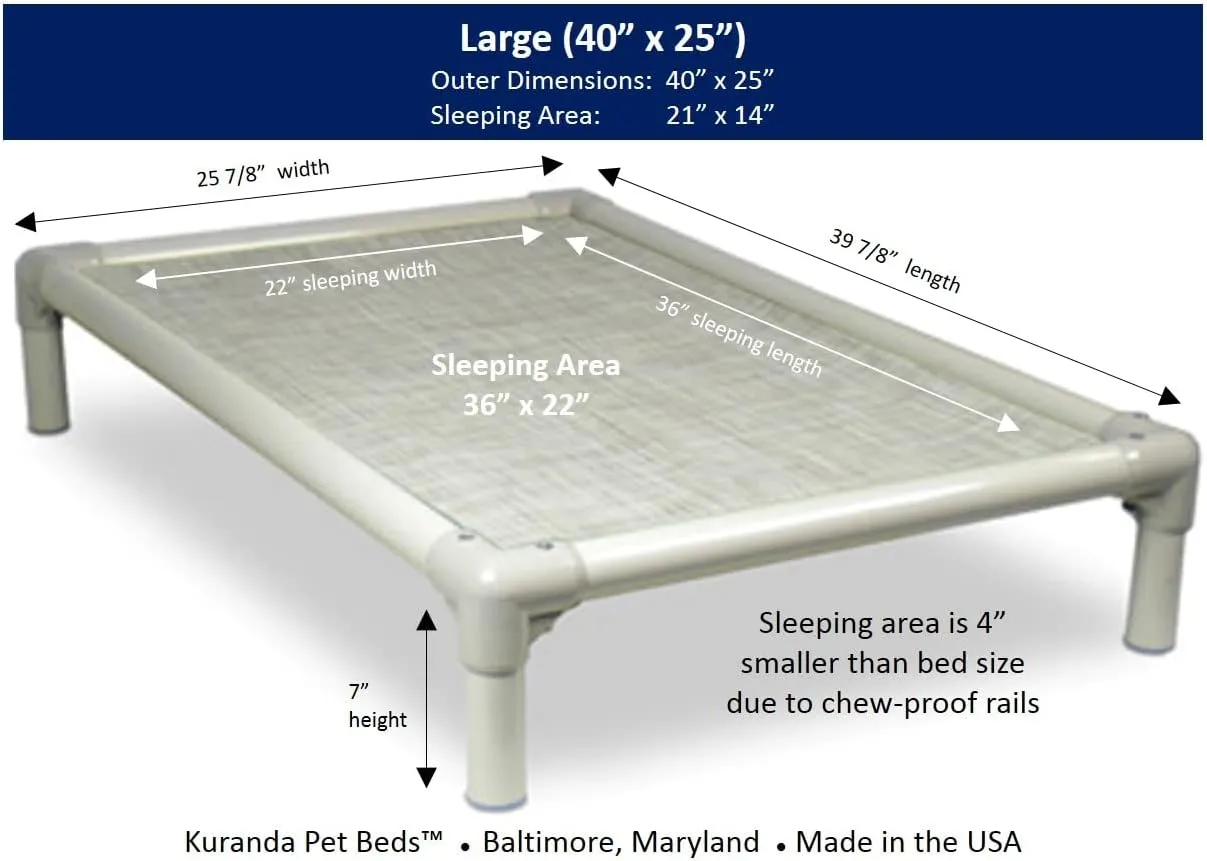 Kuranda Chewproof Bed - Almond PVC - 40" x 25" - Sunsure Textilene - Birch