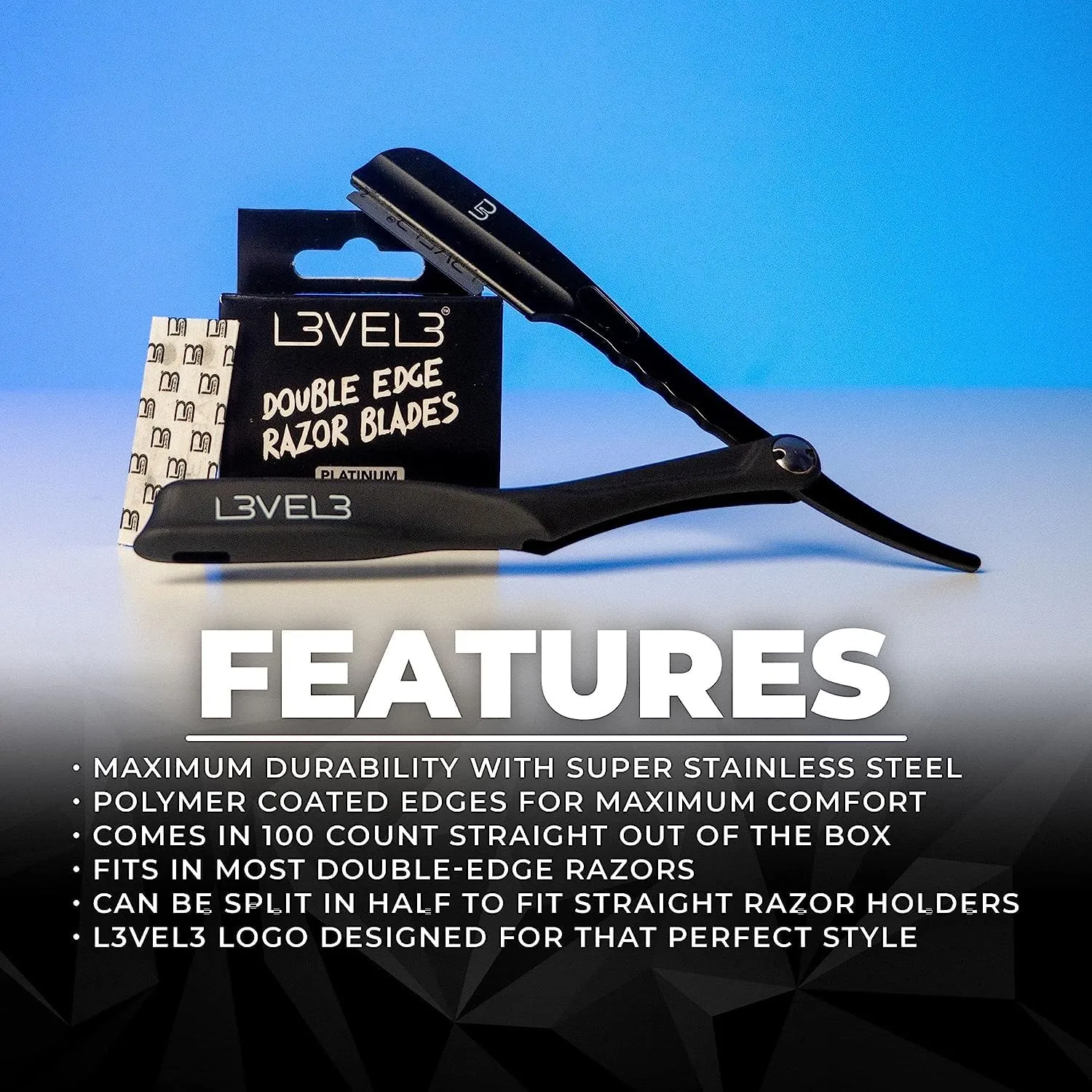 L3 Double Edge Razor Blades - Platinum Coated, Stainless Steel Razor Blades for the Close Shave - for Double Edged Safety Razors - 100 Count (3)