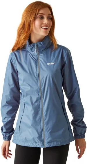 Ladies Packaway Waterproof Jacket Breathable Mesh with Adjustable Hood Taped Seams & Reflective Trim Blue