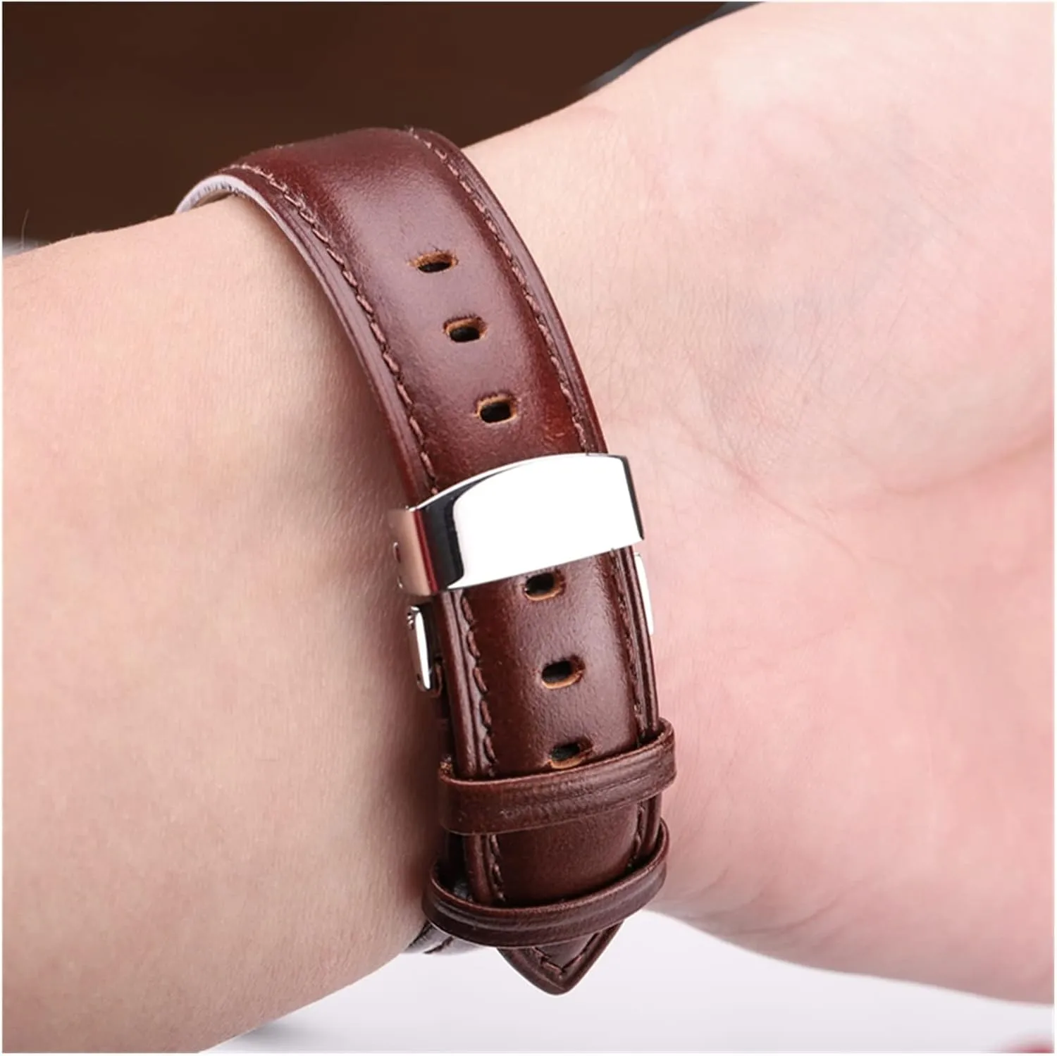 LAnGSHAW 18mm - 24mm Watch Band Strap Brown Black Leather Watchbands Bracelet Accessories Deployment Buckle (Band Color : Black, Band Width : 20mm)