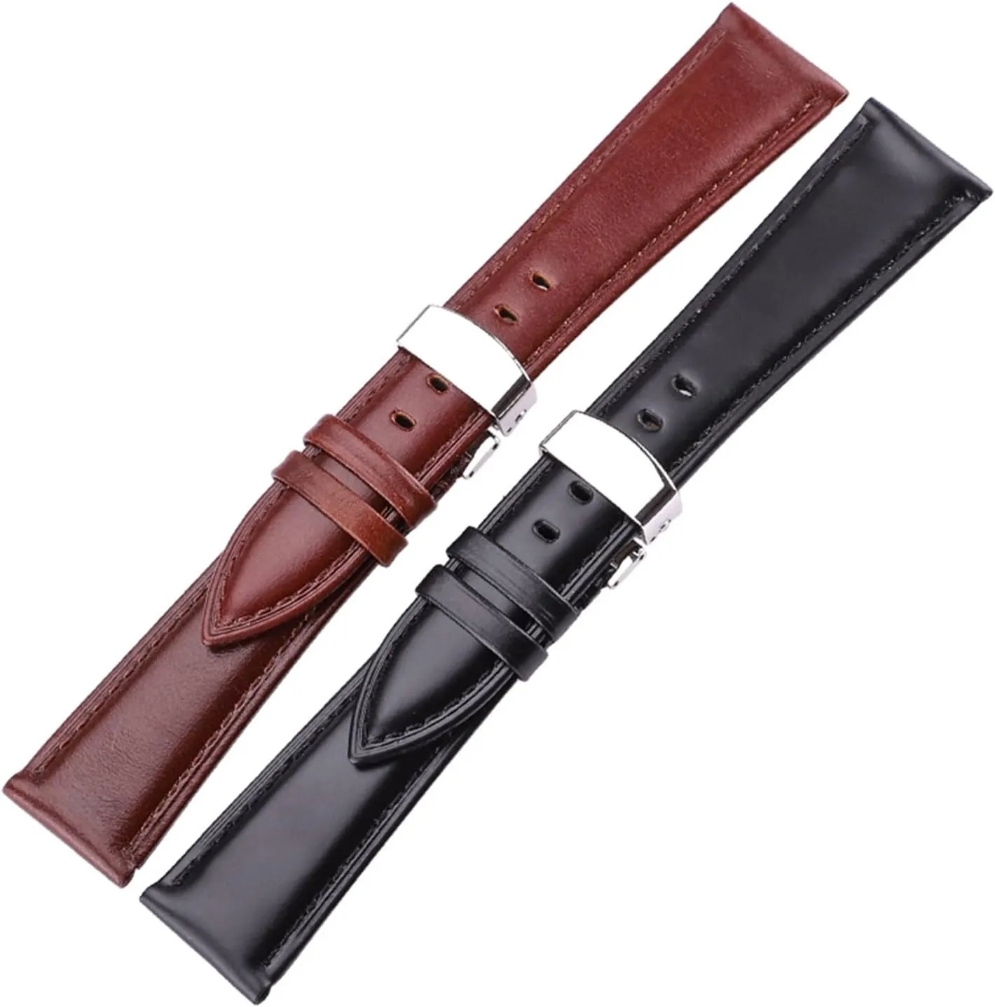 LAnGSHAW 18mm - 24mm Watch Band Strap Brown Black Leather Watchbands Bracelet Accessories Deployment Buckle (Band Color : Black, Band Width : 20mm)