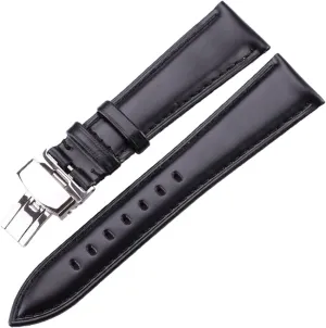 LAnGSHAW 18mm - 24mm Watch Band Strap Brown Black Leather Watchbands Bracelet Accessories Deployment Buckle (Band Color : Black, Band Width : 20mm)