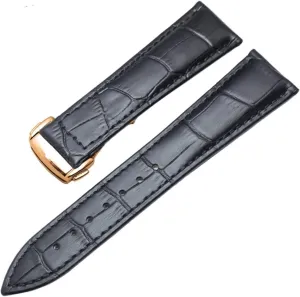 LAnGSHAW 20mm 22mm Leather Watchbands Wiht Deployment Clasp Watch Band Strap Bracelet Replacement Accessories (Band Color : Black Gold Clasp, Band Width : 22mm)