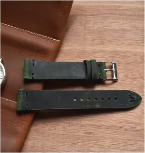 LAnGSHAW Handmade Vintage Leather Watch Band 18mm 20mm 22mm Yellow Green Watchband Stainless Steel Buckle Watch Strap for Watch (Band Color : Green-Black Wire, Band Width : 22mm)