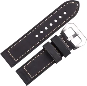 LAnGSHAW Handmade Watchbands 22mm 24mm Men Women Brown Black Red Leather Watch Band Strap Belt Stainless Steel Buckle (Band Color : Black, Band Width : 24mm)