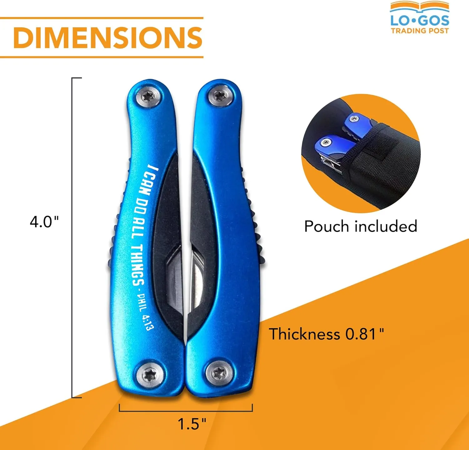 Large 14-in-1 Multi Tool Pliers in Blue Color with Nylon Case & Gift Ready Box Multi Purpose Printed Phil 4:13 Scripture "I Can Do All Things" - Mens Tools Gift Sets