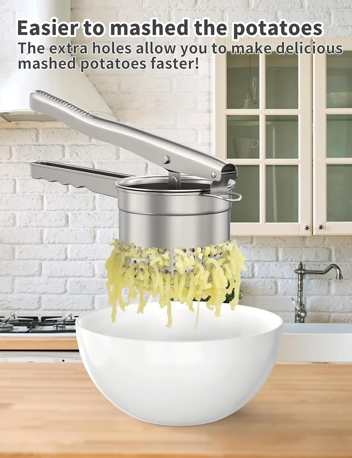 Large 15oz Potato Ricer, Heavy Duty Stainless Steel Ricer for Mashed Potatoes, Sweet Potato Masher Kitchen Tool with Ergonomic Handle, Press and Mash Kitchen Gadget, Silver