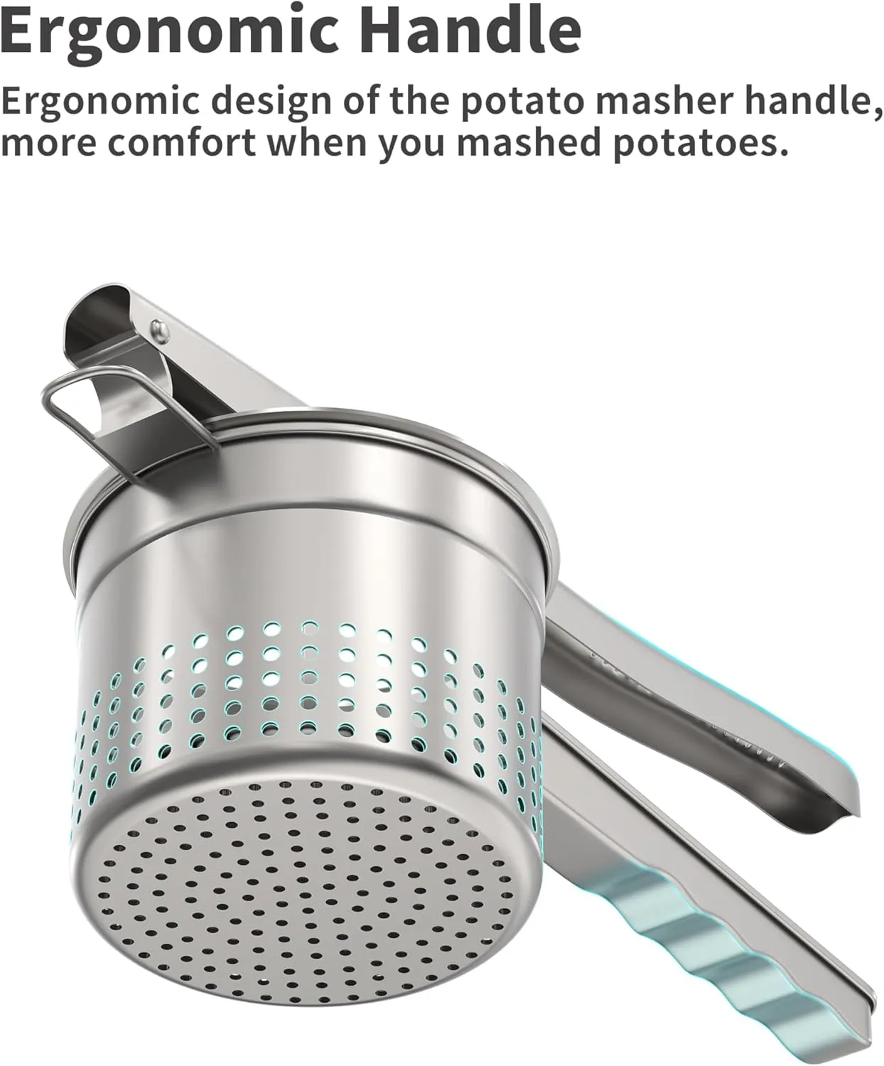 Large 15oz Potato Ricer, Heavy Duty Stainless Steel Ricer for Mashed Potatoes, Sweet Potato Masher Kitchen Tool with Ergonomic Handle, Press and Mash Kitchen Gadget, Silver