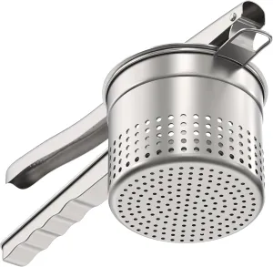 Large 15oz Potato Ricer, Heavy Duty Stainless Steel Ricer for Mashed Potatoes, Sweet Potato Masher Kitchen Tool with Ergonomic Handle, Press and Mash Kitchen Gadget, Silver