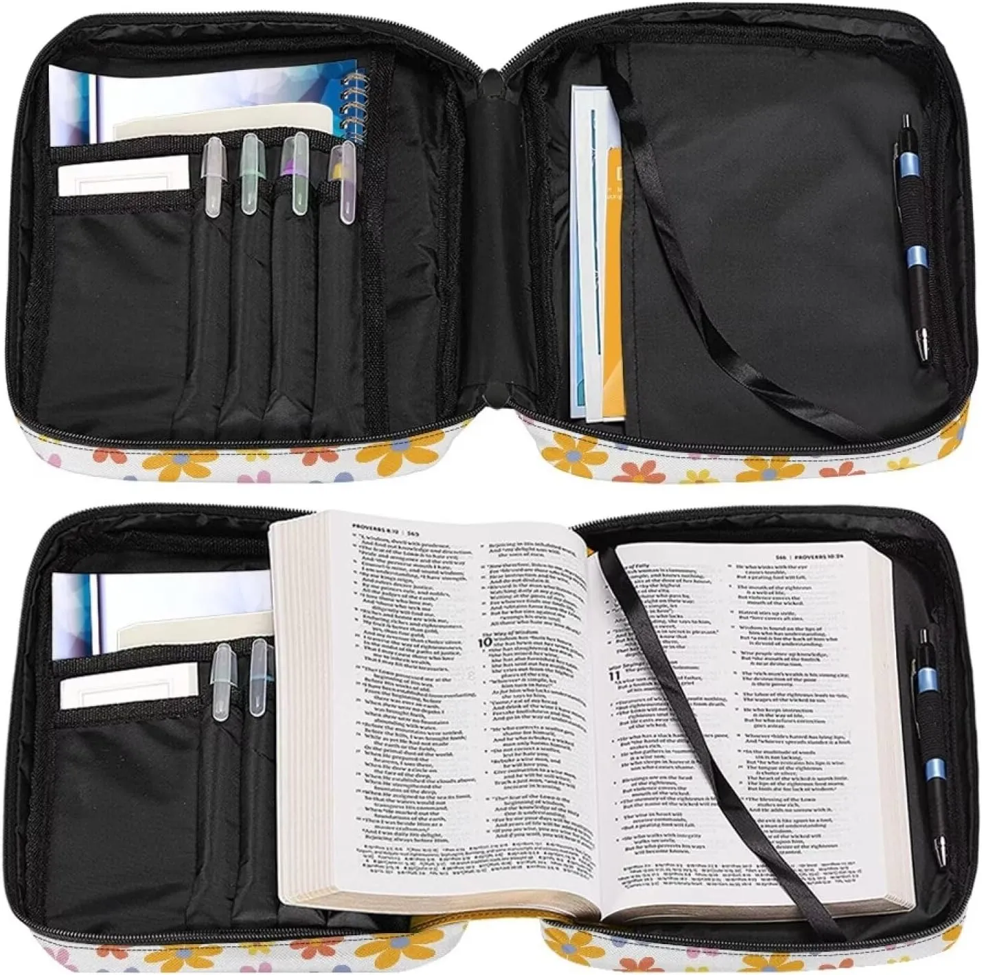 Large Bible Bag Bible Case for Women Bible Cover Case Bible Covers with Shoulder Strap Church Bag Hippie Flower Print