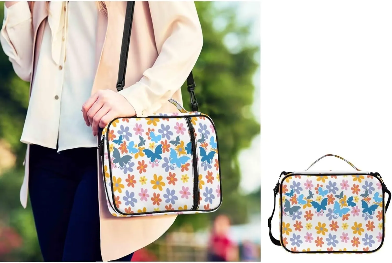 Large Bible Bag Bible Case for Women Bible Cover Case Bible Covers with Shoulder Strap Church Bag Hippie Flower Print