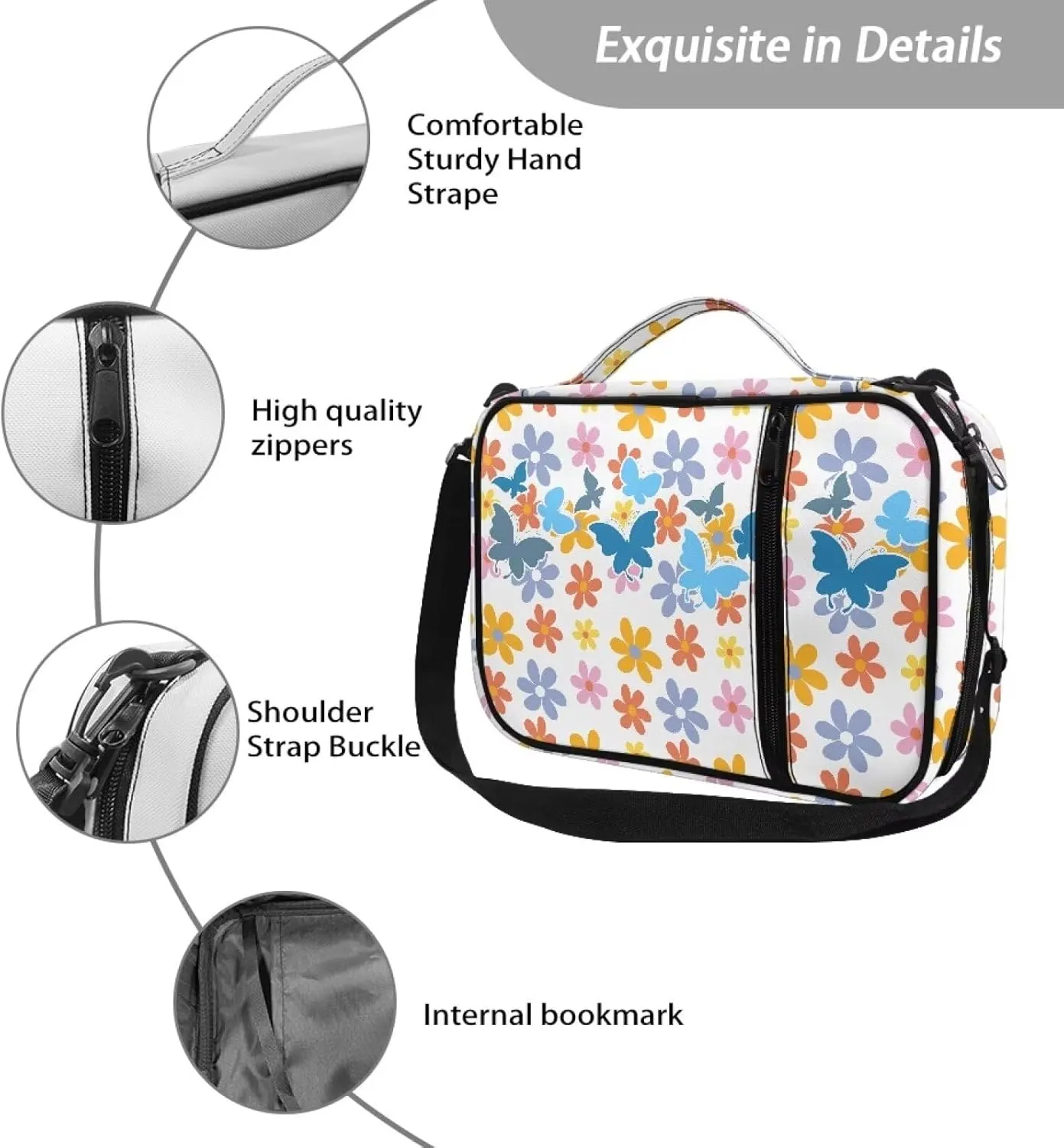 Large Bible Bag Bible Case for Women Bible Cover Case Bible Covers with Shoulder Strap Church Bag Hippie Flower Print