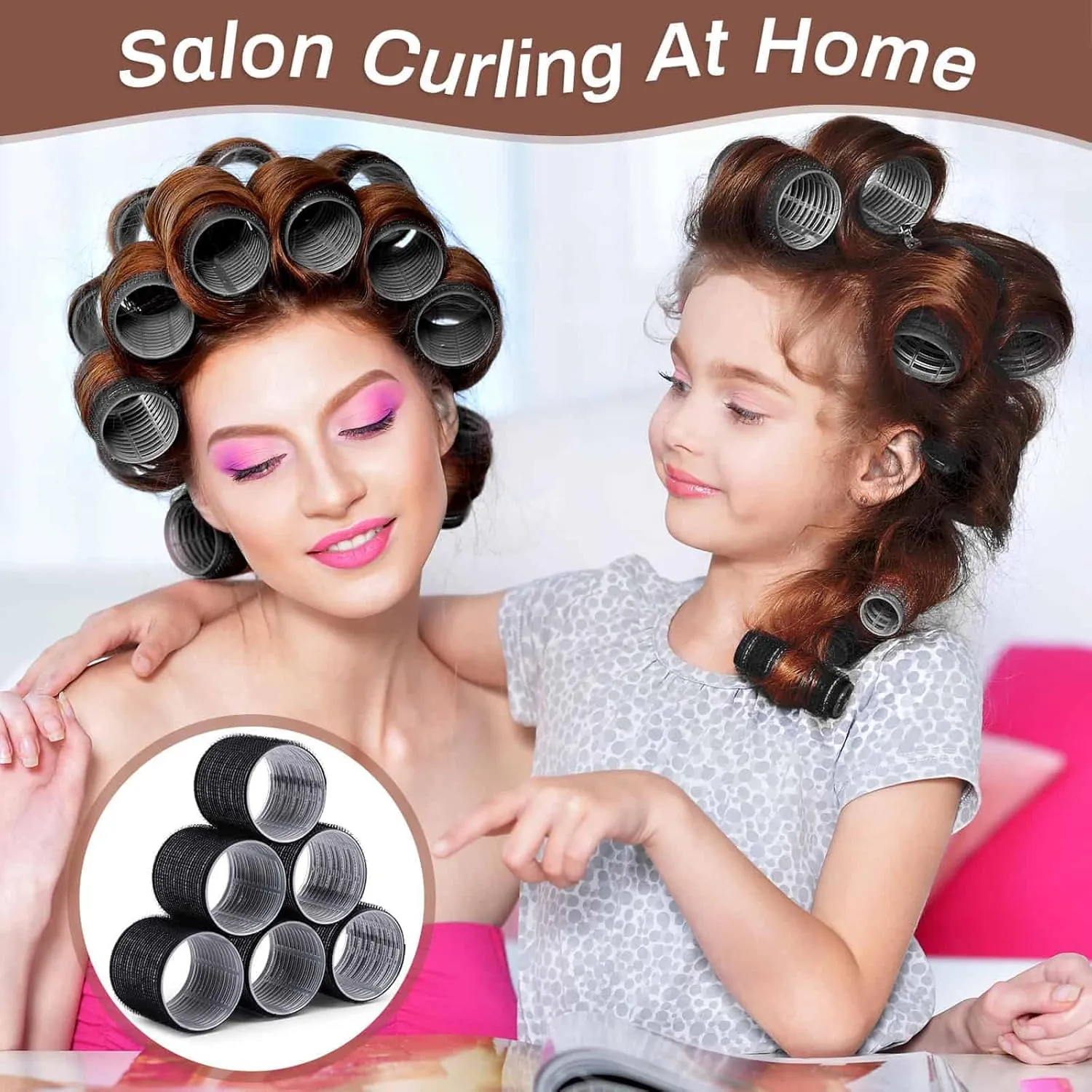 Large Hair Rollers Set - 24 Pieces with 12 Jumbo Rollers and 12 Clips for Long Thick Hair Volume (Black)