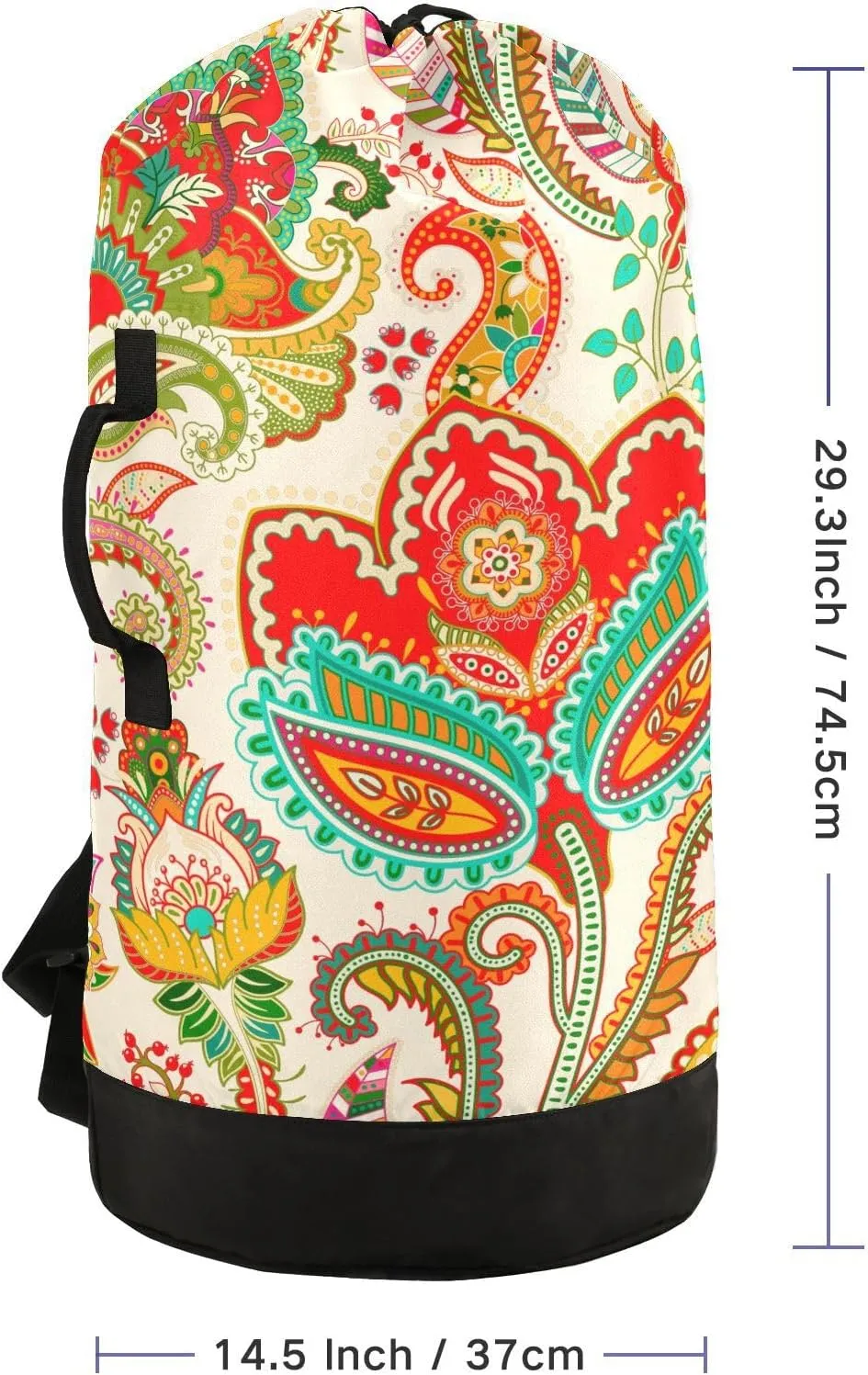 Laundry Bag Backpack,Travel Laundry Bags with Shoulder Straps Oxford Large Hanging Laundry Hamper Bag for College,Laundromat,Apartment Paisely