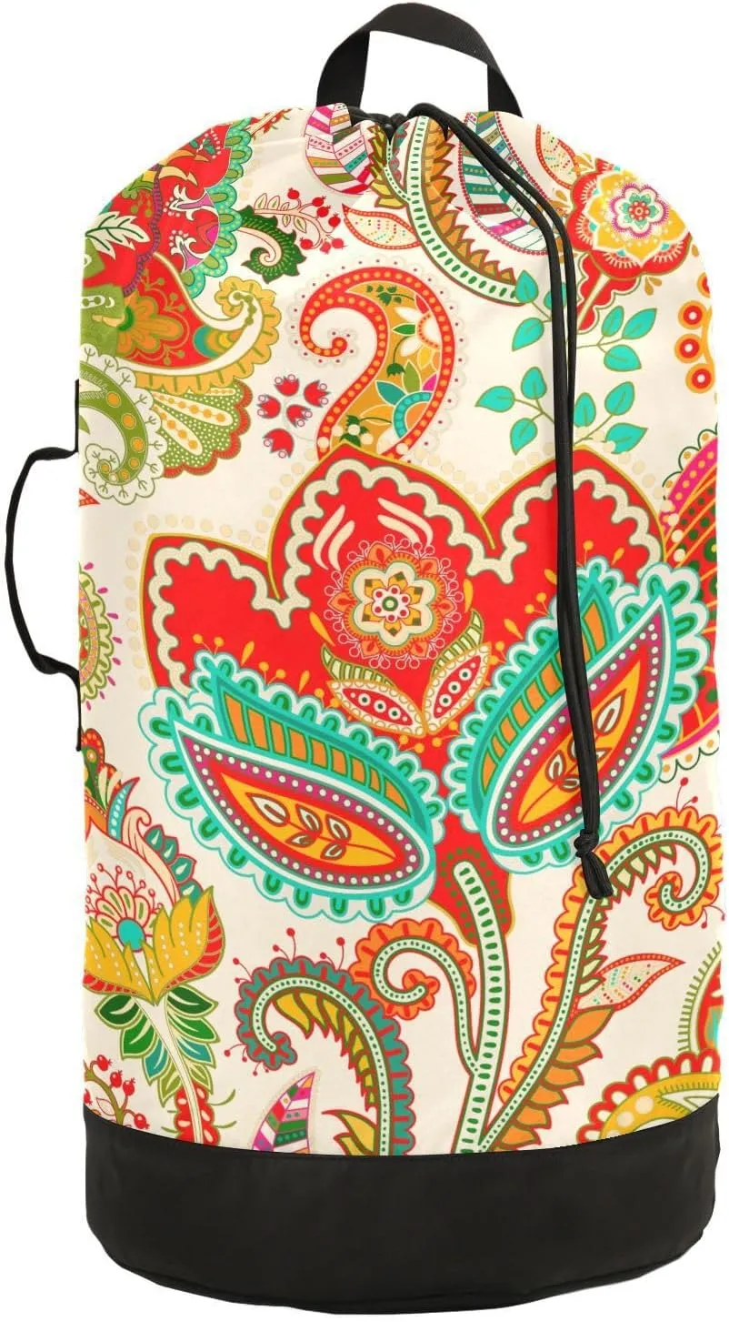 Laundry Bag Backpack,Travel Laundry Bags with Shoulder Straps Oxford Large Hanging Laundry Hamper Bag for College,Laundromat,Apartment Paisely