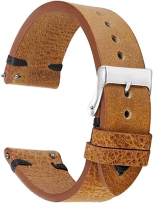 Leather Strap 18mm 20mm 22mm Retro Watch Strap Watch Accessories with Buckle Vintage Classical Watch Band(Black,18mm)