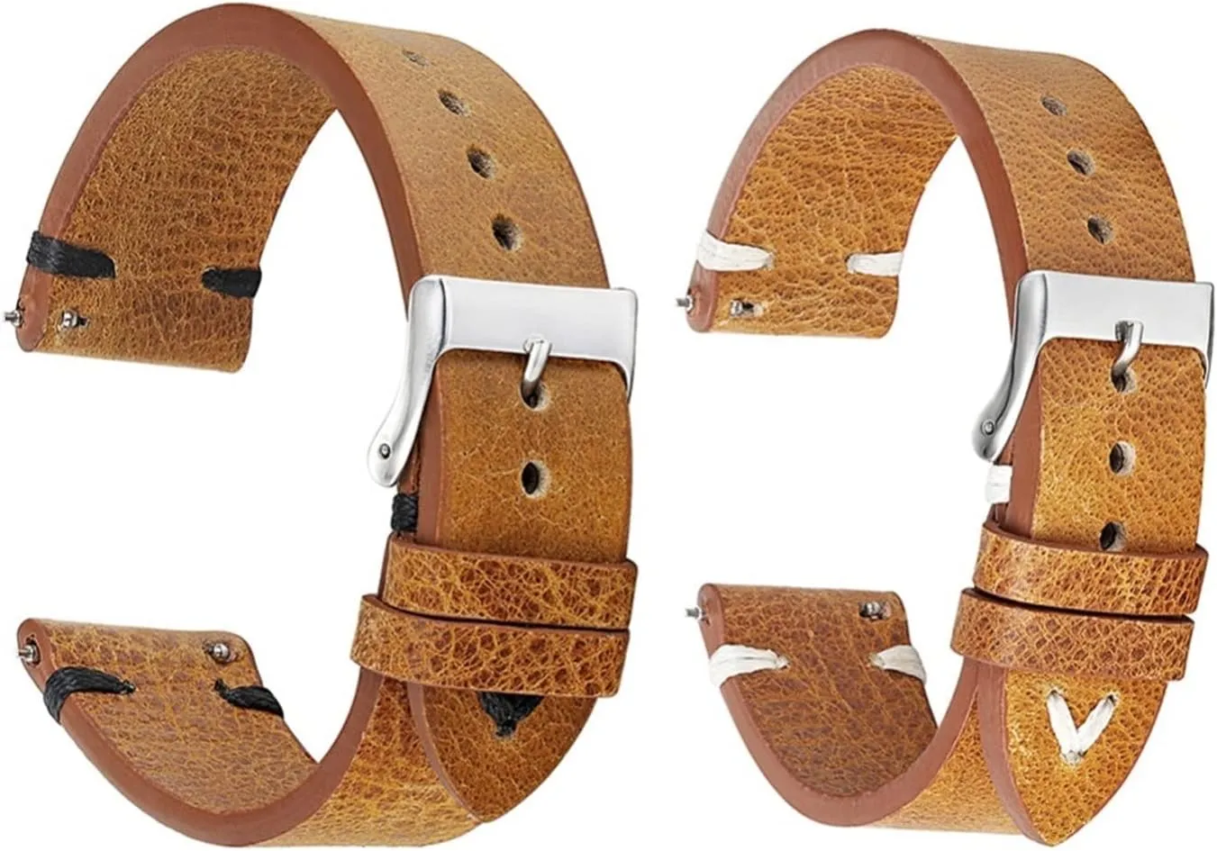 Leather Strap 18mm 20mm 22mm Retro Watch Strap Watch Accessories with Buckle Vintage Classical Watch Band(Black,18mm)