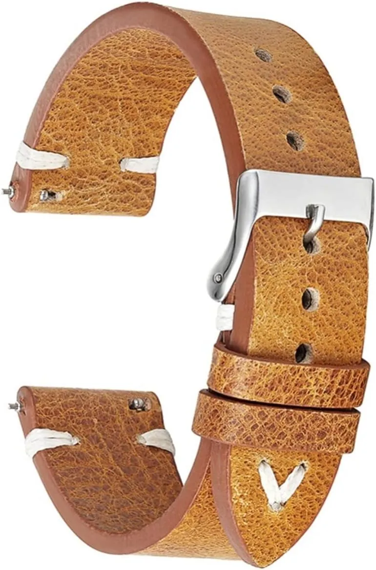 Leather Strap 18mm 20mm 22mm Retro Watch Strap Watch Accessories with Buckle Vintage Classical Watch Band(Black,18mm)