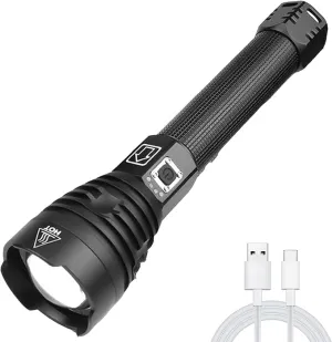 LED Flashlight high lumens Rechargeable,200000 lumens Super Bright XHP90 Tactical Flashlight,zoomable Waterproof Powerful Handheld Flash Lights for utdoor Camping Hiking