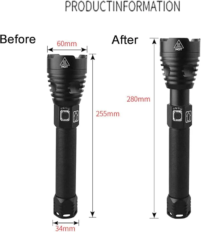 LED Flashlight high lumens Rechargeable,200000 lumens Super Bright XHP90 Tactical Flashlight,zoomable Waterproof Powerful Handheld Flash Lights for utdoor Camping Hiking