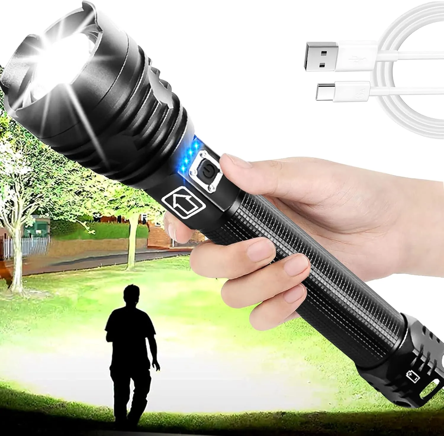 LED Flashlight high lumens Rechargeable,High lumens Super Bright Tactical Flashlight,zoomable Waterproof Powerful Handheld Flash Lights for utdoor Camping Hiking