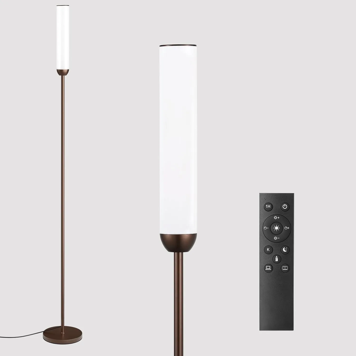 LED Floor Lamp with Remote Control, 65" Standing lamp with Stepless Adjustable 3000K-6500K Colors & 5%-100% Brightness, Foot Switch(Brown)