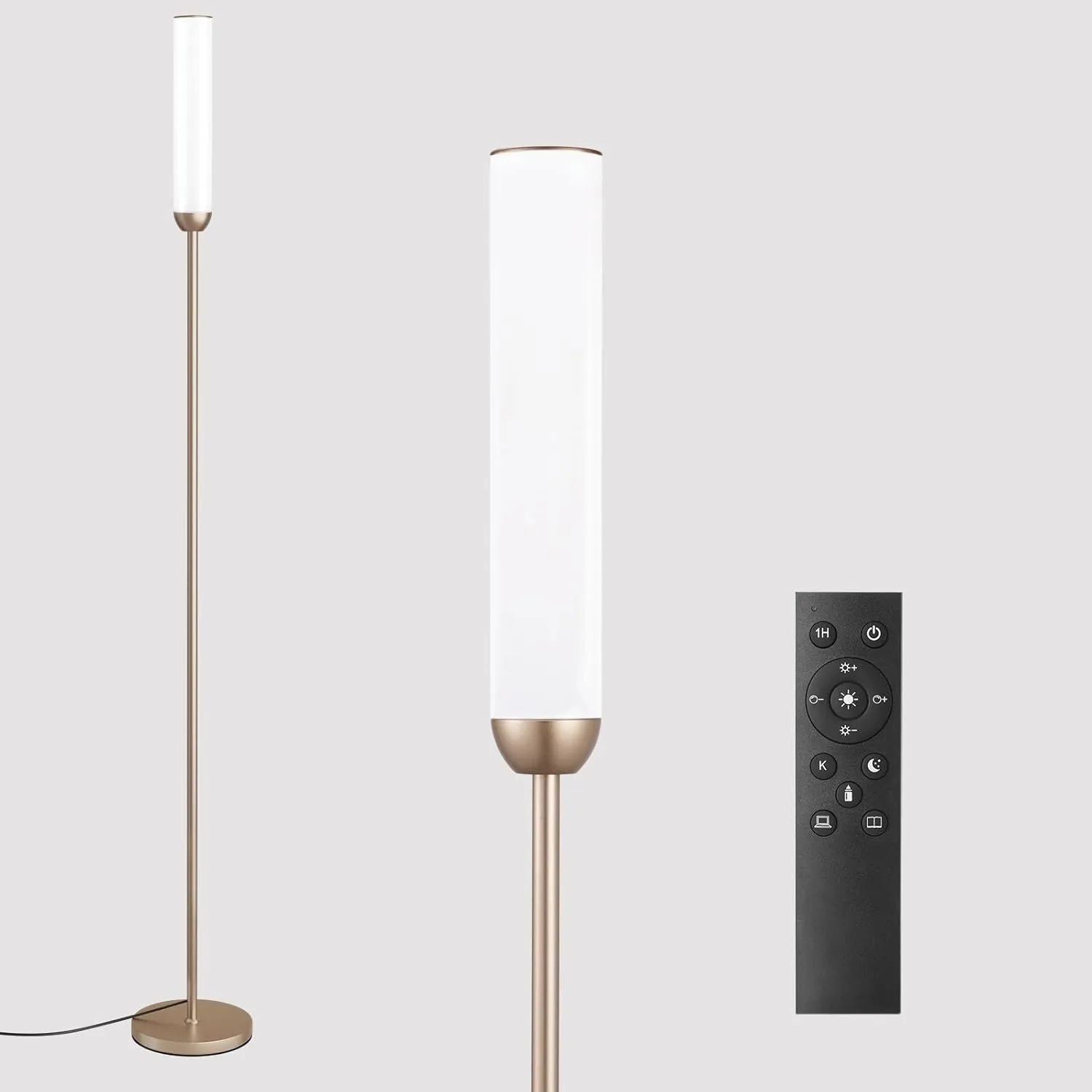 LED Floor Lamp with Remote Control, 65" Standing lamp with Stepless Adjustable 3000K-6500K Colors & 5%-100% Brightness, Foot Switch(Champagne Gold)