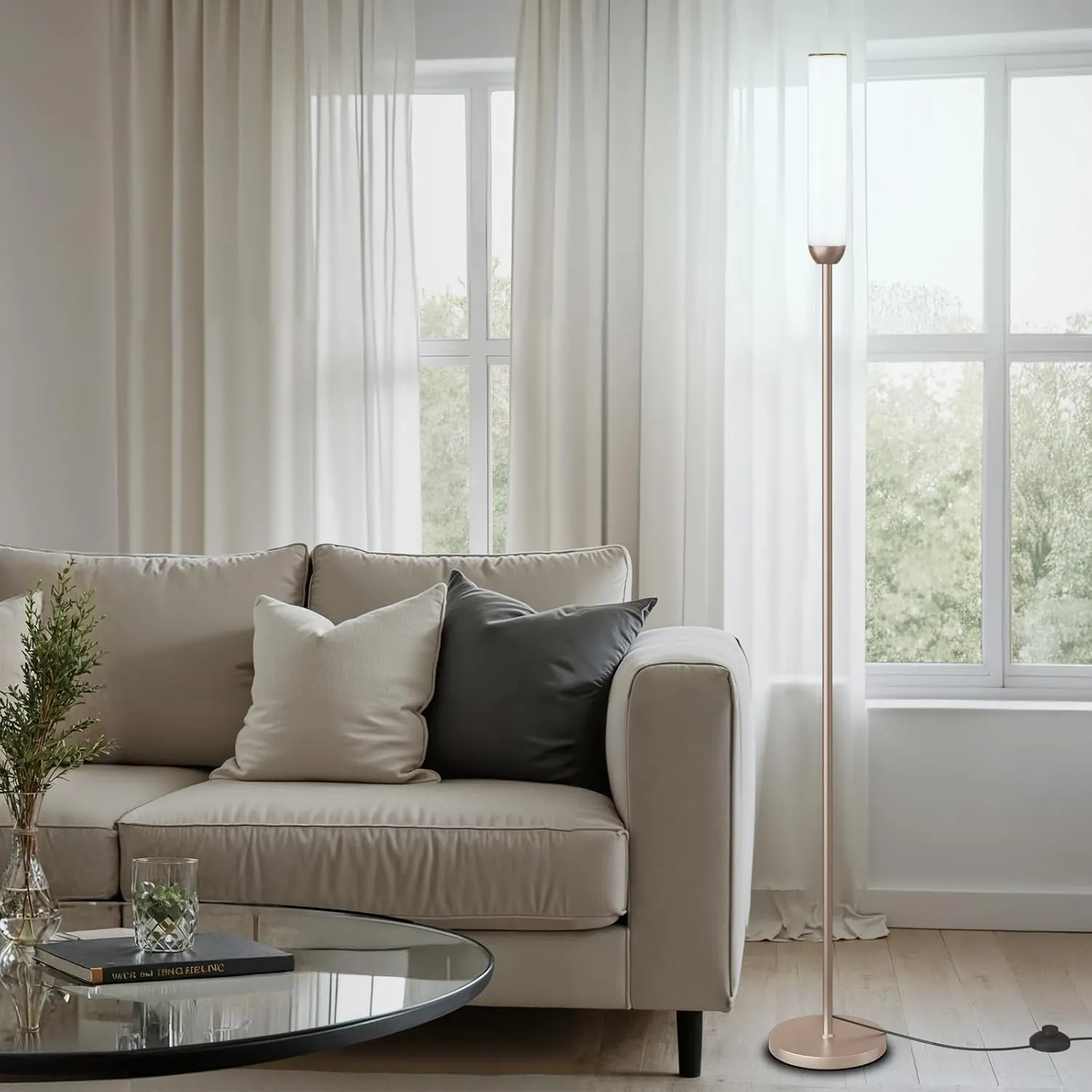 LED Floor Lamp with Remote Control, 65" Standing lamp with Stepless Adjustable 3000K-6500K Colors & 5%-100% Brightness, Foot Switch(Champagne Gold)